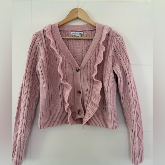 London Kaye Ruffled Cardigan, size medium. - Picture 1 of 6